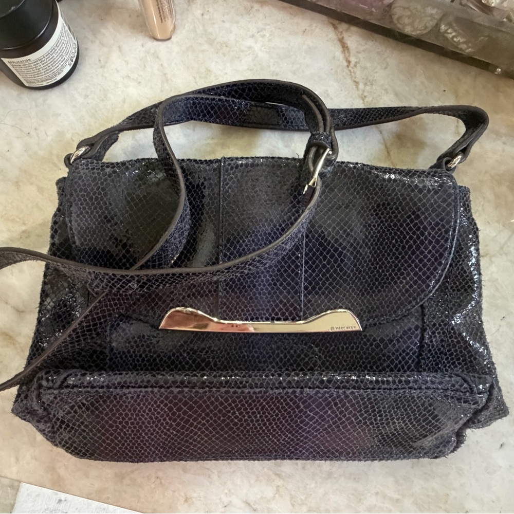 B. Makowsky Navy Snakeskin print leather Shoulder Bag